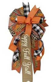 Autumn Fall Wreath Bow Leopard Print Farm Truck & Pumpkins Wreath Bow