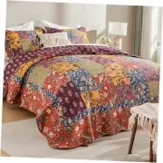 100% Cotton Patchwork Quilts Size Set 3 Pieces, Farmhouse Quilt King Orange
