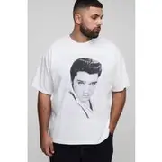 Mens White Plus Oversized Elvis Presley License Print T-Shirt