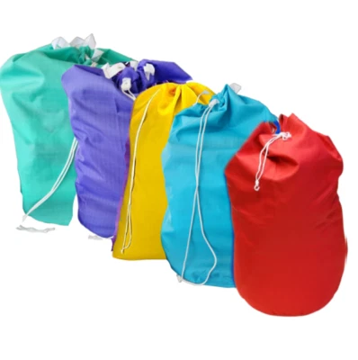 5 x Commercial Laundry Linen Bag with Drawstring & Lugs: Blue,Purple, Red, Gree