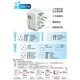 【太星電工】多國轉換旅行用插座(附雙USB)AA302