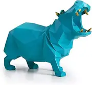 [HAUCOZE] Hippo Gifts Statue Animal Scupture Figurine Modern Arts Decor Polyresin Blue 7.1 inch