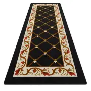 SKID-RESISTANT CARPET RUNNER hall area rug TRADITIONAL LATTICE with FLORAL Black