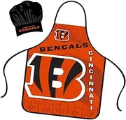 Mojo Licensing Cincinnati Bengals Apron Chef Hat Set Full Color Universal Size Tie Back Grilling Tailgate BBQ Cooking Host, Team Color