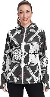 [RPLIFE] Skull and Cross Bones Uv Light Clothing, Upf 50+ Long Sleeve Sun Shirt Women, S-XXL