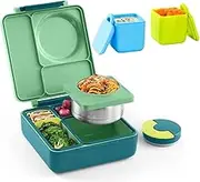 Omie Lunch Box and Dip Containers Bundle Set - OmieBox Insulated Bento with Thermos and 2X OmieDip Leakproof Dip & Sauce Containers (Green Lime)