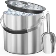 3.2L Double Wall Stainless Steel Ice Bucket with Lid,Scoop, Updated Insulated