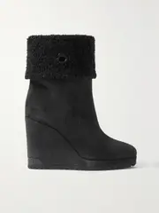 [Moncler] Moncler - W Short Faux Shearling-lined Suede Wedge Ankle Boots - Black - IT40 IT 40 Black