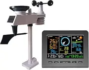 Wireless Weather Station with Outdoor Sensor, 8-in-1 Weather Station with Solar Cell, Measures Weather ecast, Temperature, air Pressure, Humidity, Wind Meter, rain Meter, Moon Phase, Alarm Clock