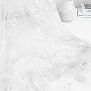 Horbaunal Snowflake Sheer Fabric 1 Yard, White Silver Foil Tulle Fabric by The Yard, 59" Wide Snowflake Fabric Organza Fabric Tablecloth for Frozen Birthday Wedding Party