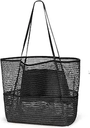 [Sightor] Mesh Beach Bag Large Tote Bag Women Shoulder Handbag with Multiple Pockets for Beach Picnic Vacation