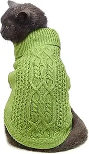Cat Clothes Turtleneck Knitted Sleeveless Dog Sweater Warm Winter Cat Sweater Outfits for Cats (Green, L)