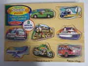 Melissa & Doug Wooden Peg Puzzle Sound Puzzle Vehicles Hear Sounds! 8 pc