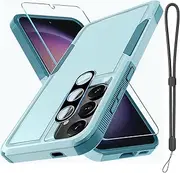 [ELEPIK] for Samsung Galaxy S21 FE Case, [with Screen Protector + Lens Protector + Wrist Lanyard] [Double-Layer Protection] [Non-Slip] [Wireless Charging Compatible] Phone Case for S21 FE, LightGreen