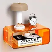 Acrylic Floating Nightstand, Bedside Table, Nightstand Shelf Wall Mounted Bedside Shelf (Small) (Orange)