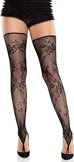 [Leg Avenue] Womens Floral Net Toe Loop Footless Thigh Highs, BLACK, Black, One Size