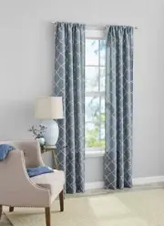 Mainstays 84 Inch 2 Panel curtains Indigo With Lattice Embroidery & Rod Pockets