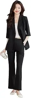 [Generic] Womens 2 Piece Sets Outfits Double Breasted Office Ladies Blazer Slim High Waisted Shorts Suits