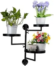 3-Tier Metal Plant Stand with Rotating Function, Window Plant Shelves, Wall Mounted Plant Holder, Multiple Plants Display Shelf, Window Plant Shelf for Multiple Plants Indoors (Black, 43*21CM)