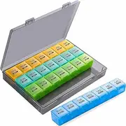 Pill Storage Box Travel Portable 28 Grids Seven-Day Large Capacity Transparent Box Weekly Carry-On Large Capacity Fish Oil Medicine Vitamin Fish Oil Health Supplement Travel Storage Box (Gray)