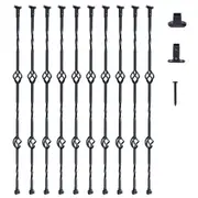 VEVOR Staircase Metal Balusters, 44'' x 1/2" Galvanized Steel Decorative Banister Spindles, 10 Pack Deck Baluster with Hollow Double Baskets, Spiral S