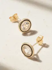 [Alison Lou] Alison Lou - Madison 14-karat Gold, Laboratory-grown Topaz And Enamel Earrings - White - One size One size White
