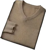 [Hamthuit] Men's Long Sleeve Knitted Pullover Sweaters Bottom Knitted V-Neck Loose Warm Classic Pullover