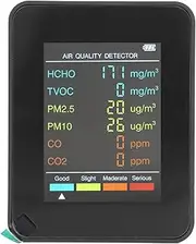 Air Quality Monitor, CO2 TVOC HCHO PM2.5 PM10 Indoor Air Quality Tester for Home, with LCD Backlit, USB Rechargeable (Black)