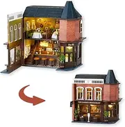 TuKIIE DIY Miniature Dollhouse Kit with Furniture, 1:32 Scale Creative Room Opened & Closed Mini Wooden Doll House for Kids Teens Adults(Garden Restaurant)