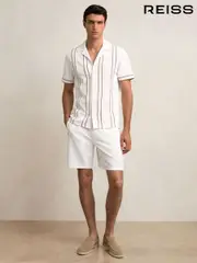 Reiss White Angus Textured Drawstring Shorts (W55533) | $155