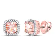10k Rose Gold Cushion Morganite Diamond Halo Earrings 1 Cttw