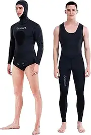 DEMMET Professional Wetsuit 3mm Wetsuit Two-Piece Long Sleeve Hooded Black Wetsuit Coldproof Warm Male Wetsuit is suitable for diving, snorkeling, hunting fish