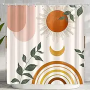 Ghroiep Mid Century Abstract Boho Orange Aesthetic Shower Curtain Set, Pink Green Nature Leaf Sun Modern Minimalist Home Bathroom Curtain Decor with 12 Hooks 72x72 Inches