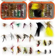 Fly Fishing Set, Saltwater Lures, Fly Fishing Assortment Dry Wet Buggers Terrestrials Trout Bass Lure with Box for Saltwater Tackle Gear