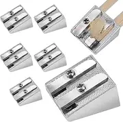 6Pcs Double Hole Metal Pencil Sharpeners, Ø8/11mm Portable Mini Aluminum Sharpener, Dual Holes School Pencil Sharpener, Manual Small Crayon Sharpener, Wedge Shape Sharpener with 2 Holes for Kids