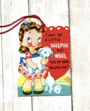 Hang Tags RETRO WOOL YOU BE MY VALENTINE GIRL LAMB SHEEP TAGS #353 Gift Tags