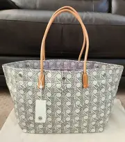 Tory Burch Tory Basketweave Canvas/Leather Handles Tote Bag Ivory NWT GreatGift