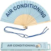 Fisura - Original hand fan with the inscription "air conditioning". Modern and fun fan. Blue folding fan 2 tones. 42.5 x 23. Material: wood and textile.
