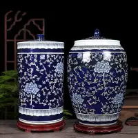 在飛比找Yahoo!奇摩拍賣優惠-景德鎮陶瓷帶蓋米桶油水缸密封米缸手繪描真金工藝儲物罐客廳裝飾