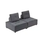 Foret 2pc Armless Seat Modular Extension Lounge Couch Velvet Sofa Dark Grey