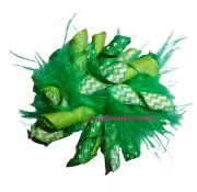 Puppy Bows feather boa green fuzzy Korker loop hair bow or collar slide pet
