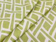 Kravet Geometric Lattice Green 100% Linen Print Fabric- Treads / New Leaf 3 yds