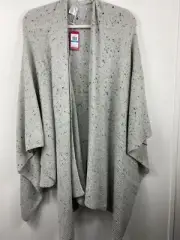 Vince Camuto Gray & Silver Metallic Open Front Drape Cardigan Ribbed Dolman Slvs