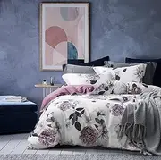 White Floral Doona Cover Set/Quilt Cover Set – 100% Premium Cotton, Soft & Breathable – Bold Pink Flower Print Bedding with 2 Pillowcases – Queen/King Size (King)