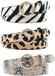 [CT COTIM COYIN] COTIM COYIN 3 Pack Women's Leopard Print Skinny Faux Leather Belt with Gold Alloy Buckle for Jeans Dress Pants