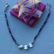 Amethyst & Silver Bead & polished Disc Sterling Silver adjustable Bracelet #4186