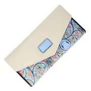 Womens Leather Wallet Floral Purse Credit Card Case-Blue