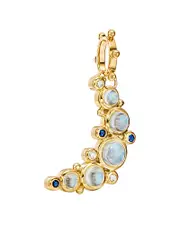 Temple St. Clair 18K Yellow Gold Celestial Diamond, Blue Moonstone & Blue Sapphire Crescent Moon Pendant