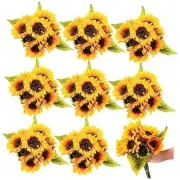 72pcs 8 Bundles Artificial Sunflowers with Stems Silk Realistic Fake