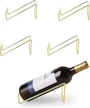 KEJJNYER 4 Pcs Single Gold Wine Bottle Holder, Single Wine Bottle Holders Stand Tabletop, Metal Gold Wine Bottles Rack Countertop for Party, Bar